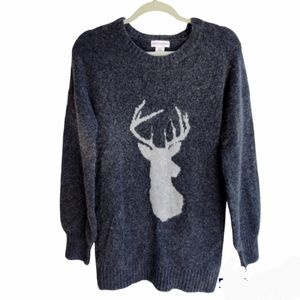 Yet Again Deer Print Cozy Longline Sweater Size Medium